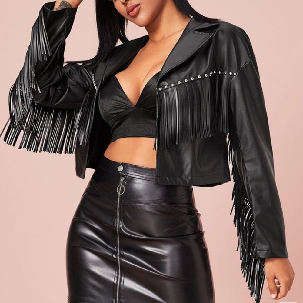 SHEIN Fringe Faux Leather Jacket Size L